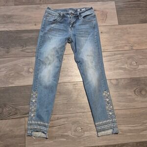 Miss Me Ankle Skinny Jeans 28 Medium Wash Embroidered Frayed Hem Distressed